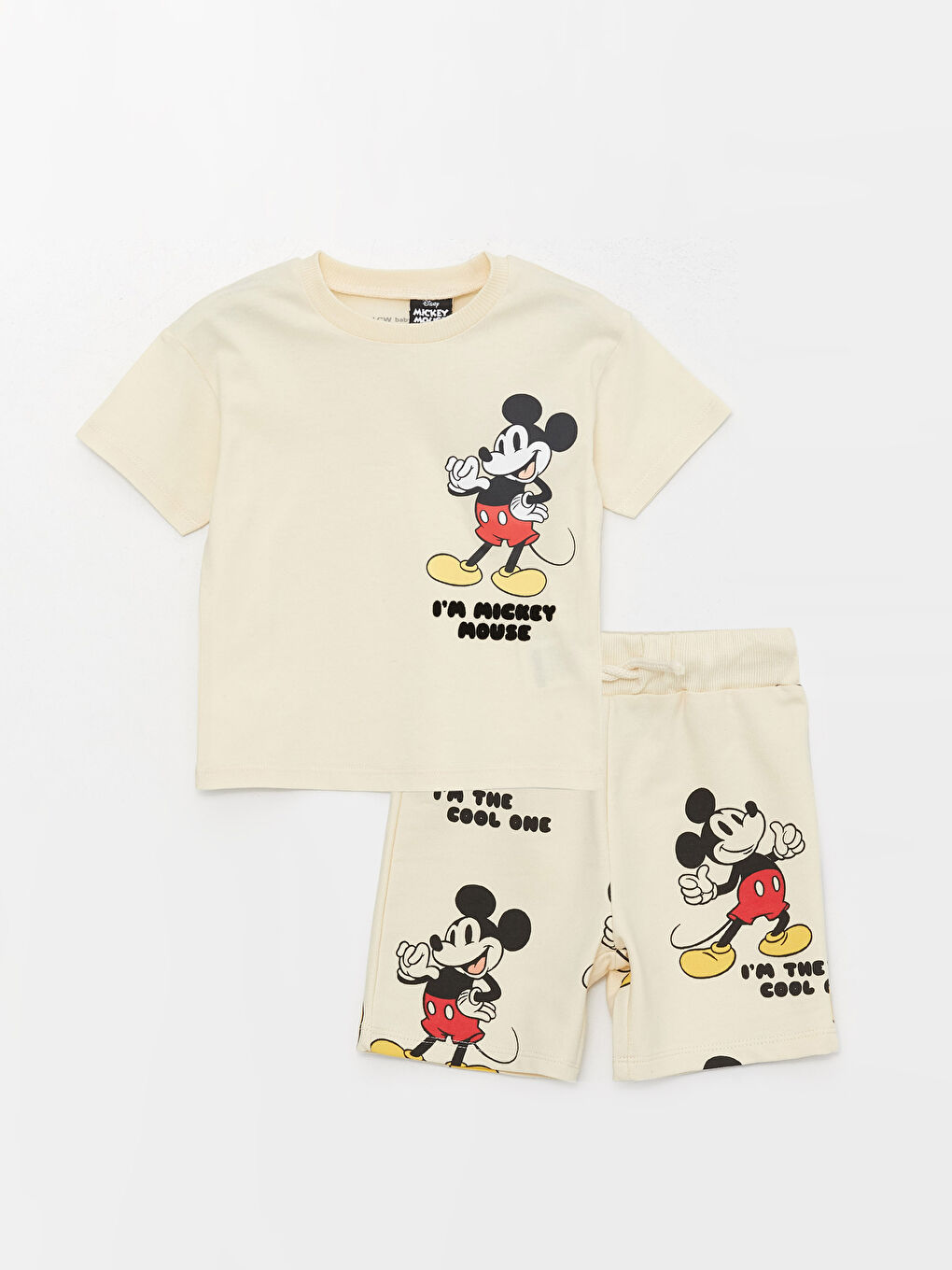 Bisiklet Yaka Kısa Kollu Mickey Mouse Baskılı Erkek Bebek Tişört ve Şort 2'li Takım-3
