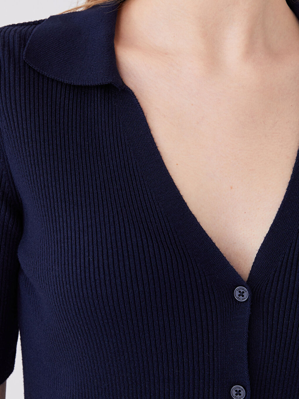 Polo Neck Straight Short Sleeve Women's Knitwear Cardigan -S3EM58Z8-DWP