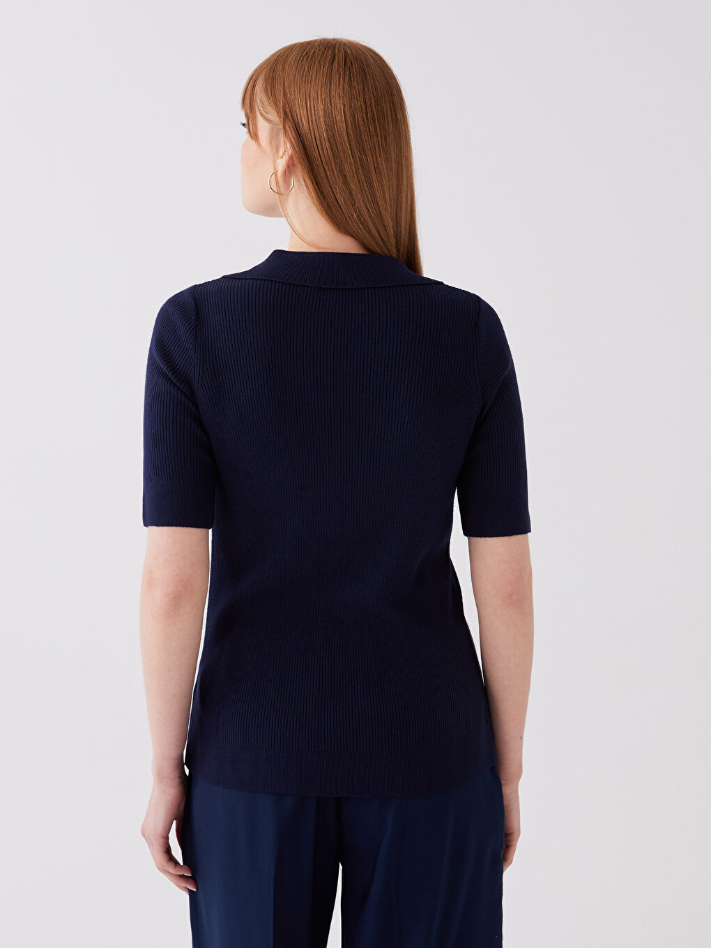 Polo Neck Straight Short Sleeve Women's Knitwear Cardigan -S3EM58Z8-DWP