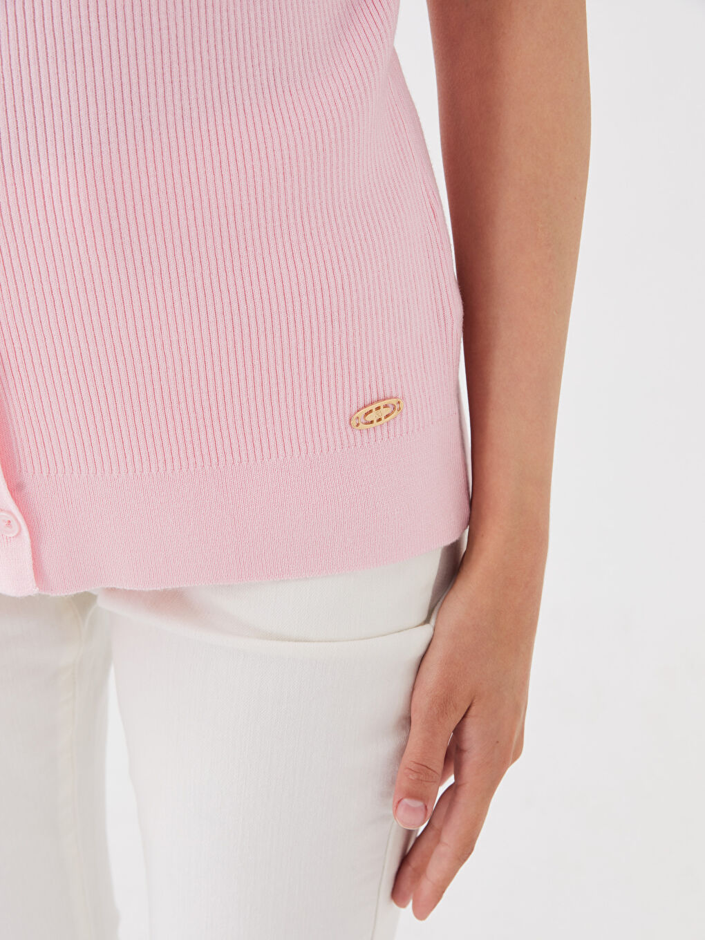 SOUTHBLUE Pembe Polo Yaka Düz Kısa Kollu Kadın Triko Hırka - 3