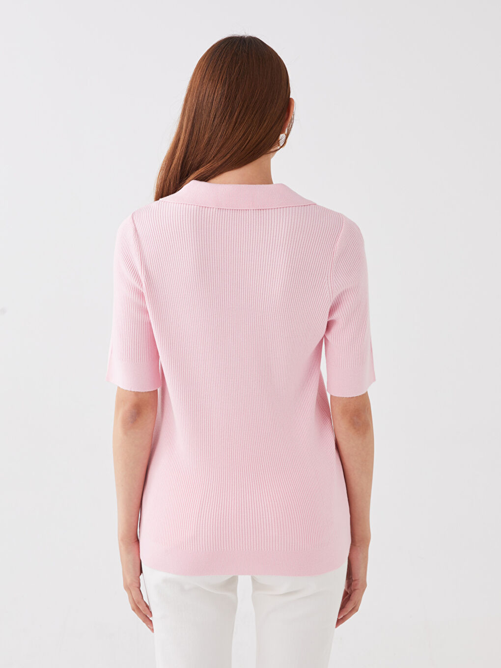 SOUTHBLUE Pembe Polo Yaka Düz Kısa Kollu Kadın Triko Hırka - 4