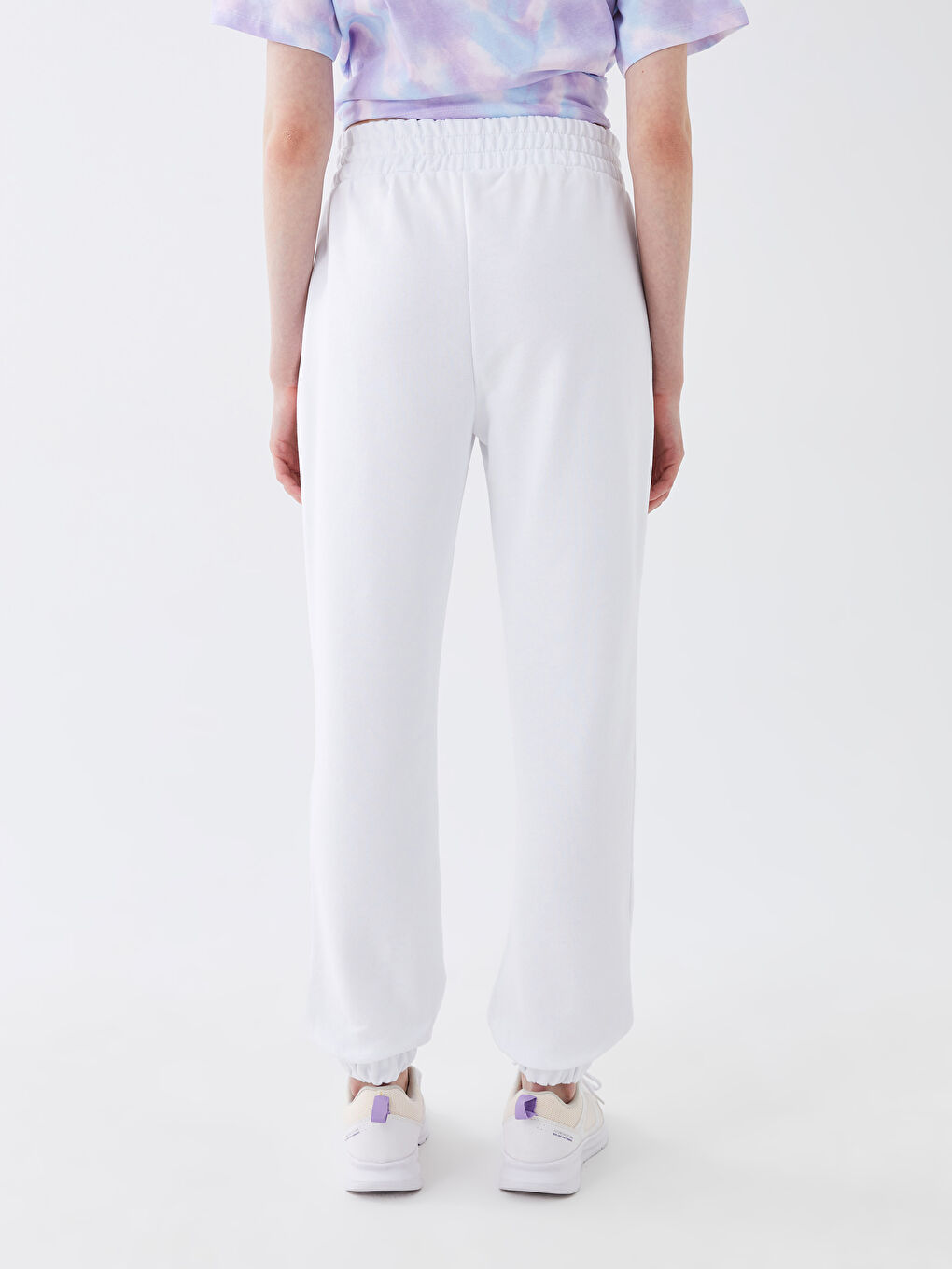 Beyaz Beli Lastikli Baskılı Kadın Jogger Eşofman Altı-6