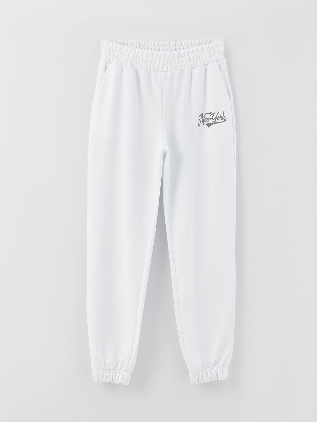 Beyaz Beli Lastikli Baskılı Kadın Jogger Eşofman Altı-7