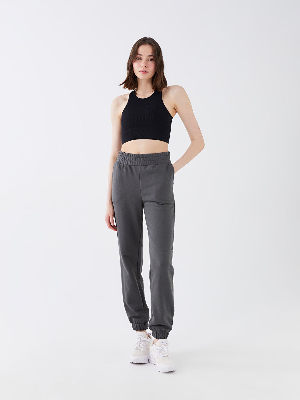 Pantalons de survêtement jogger unis à taille élastiquée pour Femmes