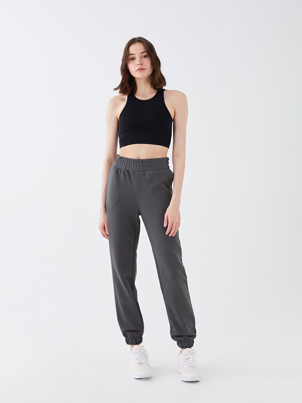 Pantalons de survêtement jogger unis à taille élastiquée pour Femmes-1
