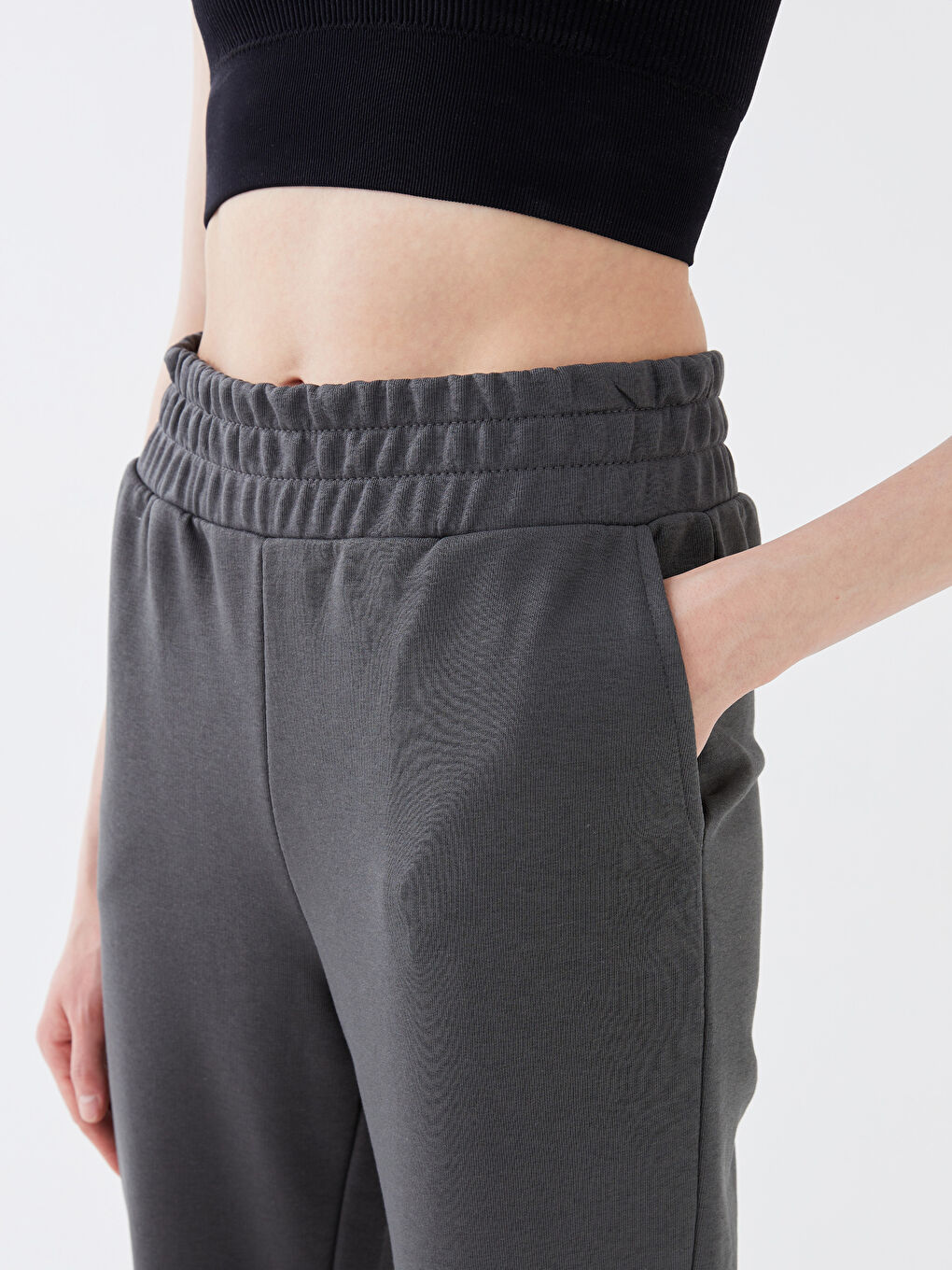 Pantalons de survêtement jogger unis à taille élastiquée pour Femmes-2