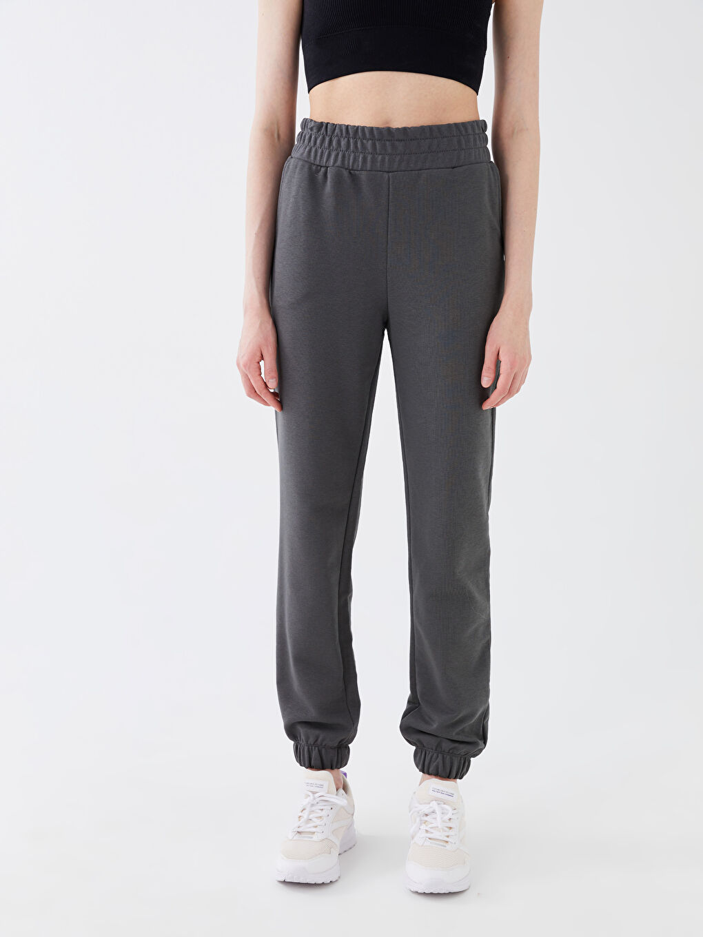Pantalons de survêtement jogger unis à taille élastiquée pour Femmes-3