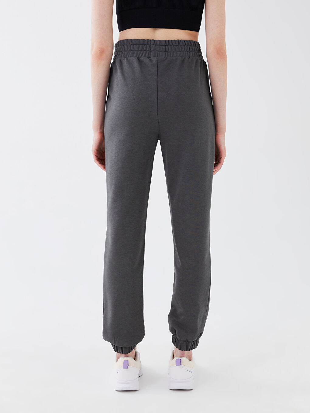 Pantalons de survêtement jogger unis à taille élastiquée pour Femmes-4