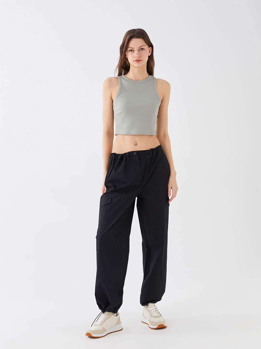 Women's Elasticated Waist Plain Parachute Trousers