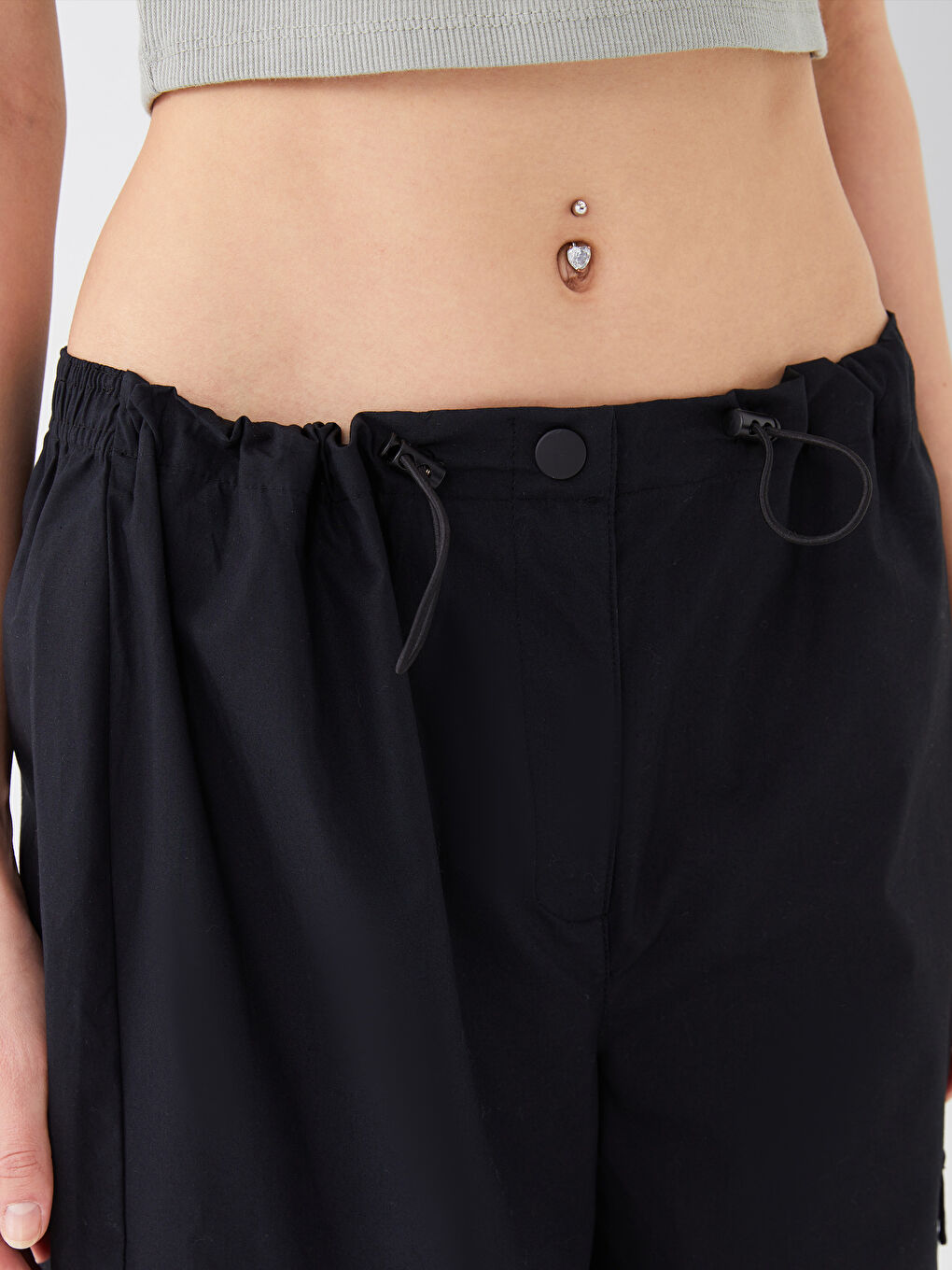 Women's Elasticated Waist Plain Parachute Trousers-2