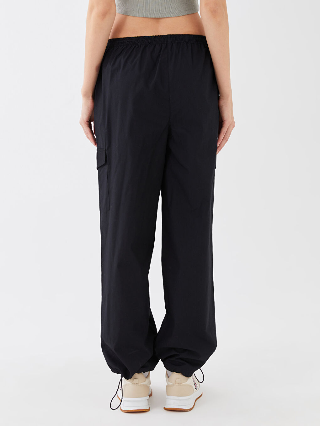 Women's Elasticated Waist Plain Parachute Trousers-4