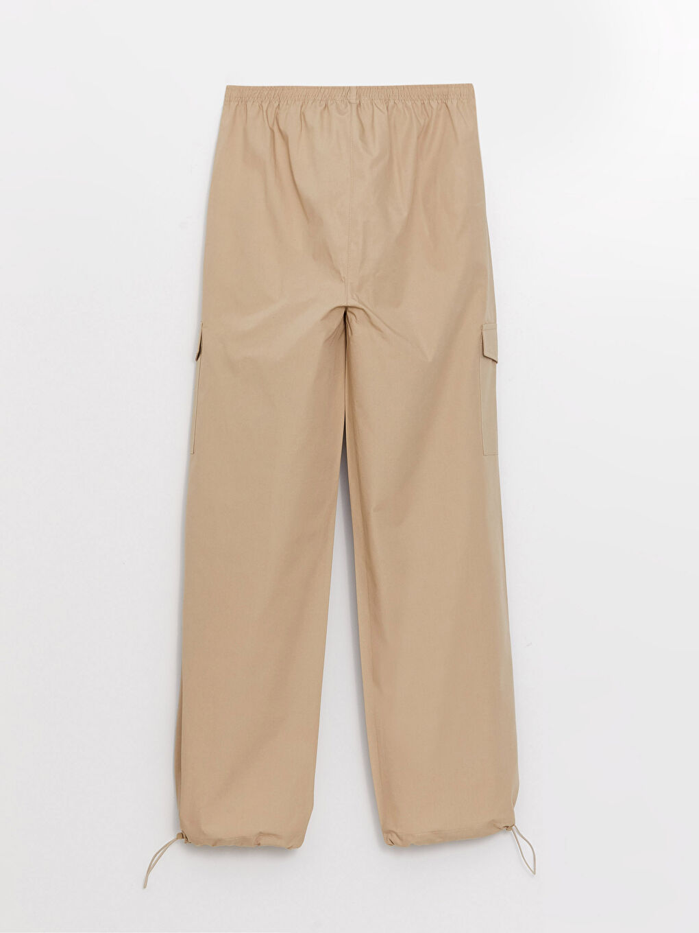 Bej Kadın Beli Lastikli Düz Paraşüt Pantolon-6