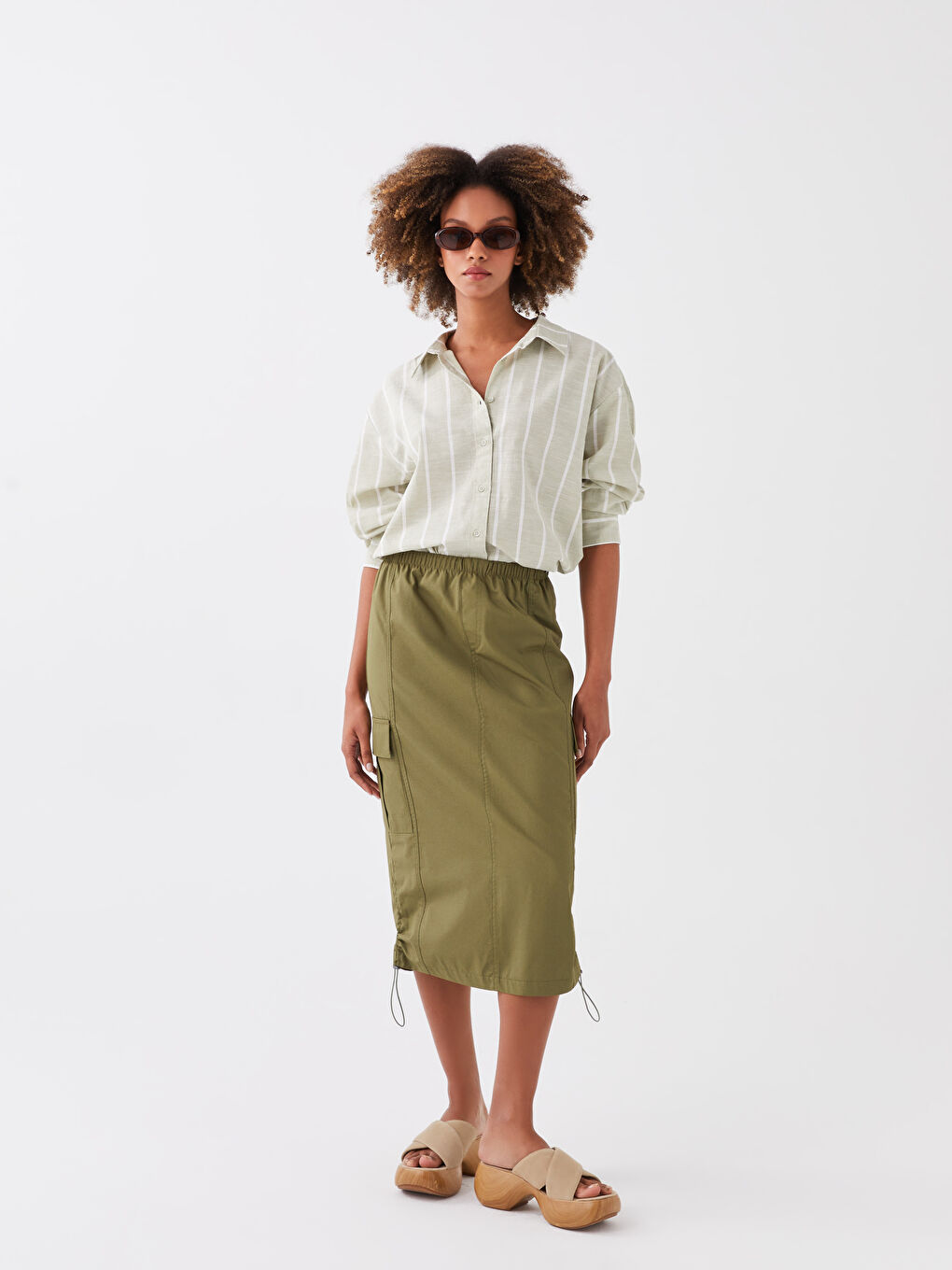 Elastic Waist Plain Poplin Women's Skirt -S3EM66Z8-V8H