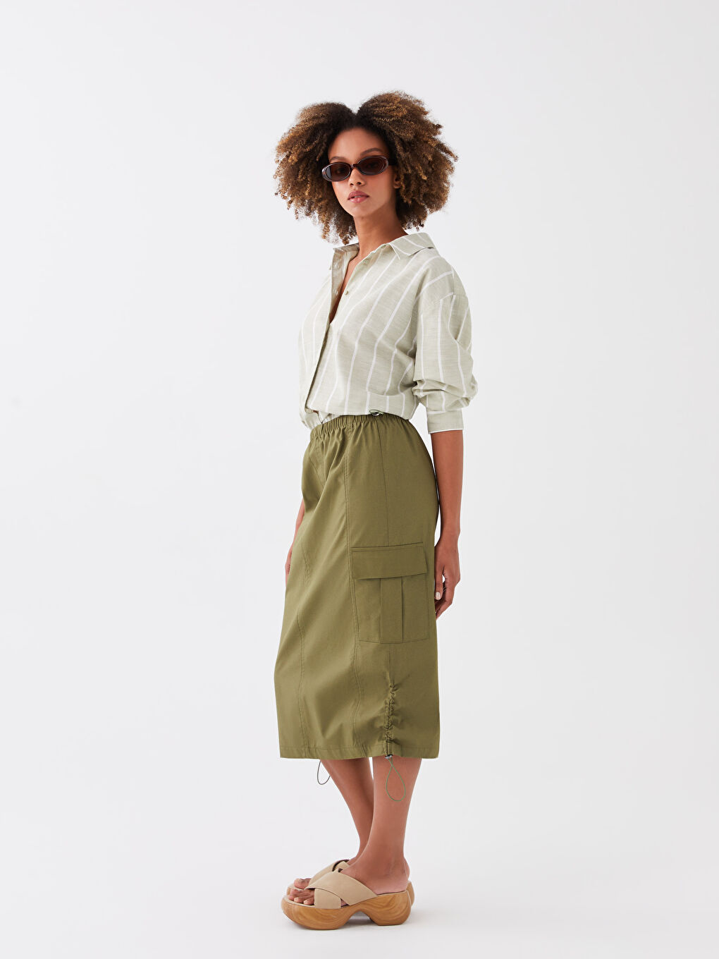 Elastic Waist Plain Poplin Women's Skirt -S3EM66Z8-V8H