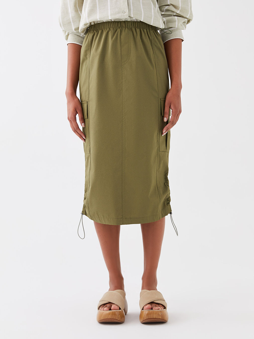 Elastic Waist Plain Poplin Women's Skirt -S3EM66Z8-V8H