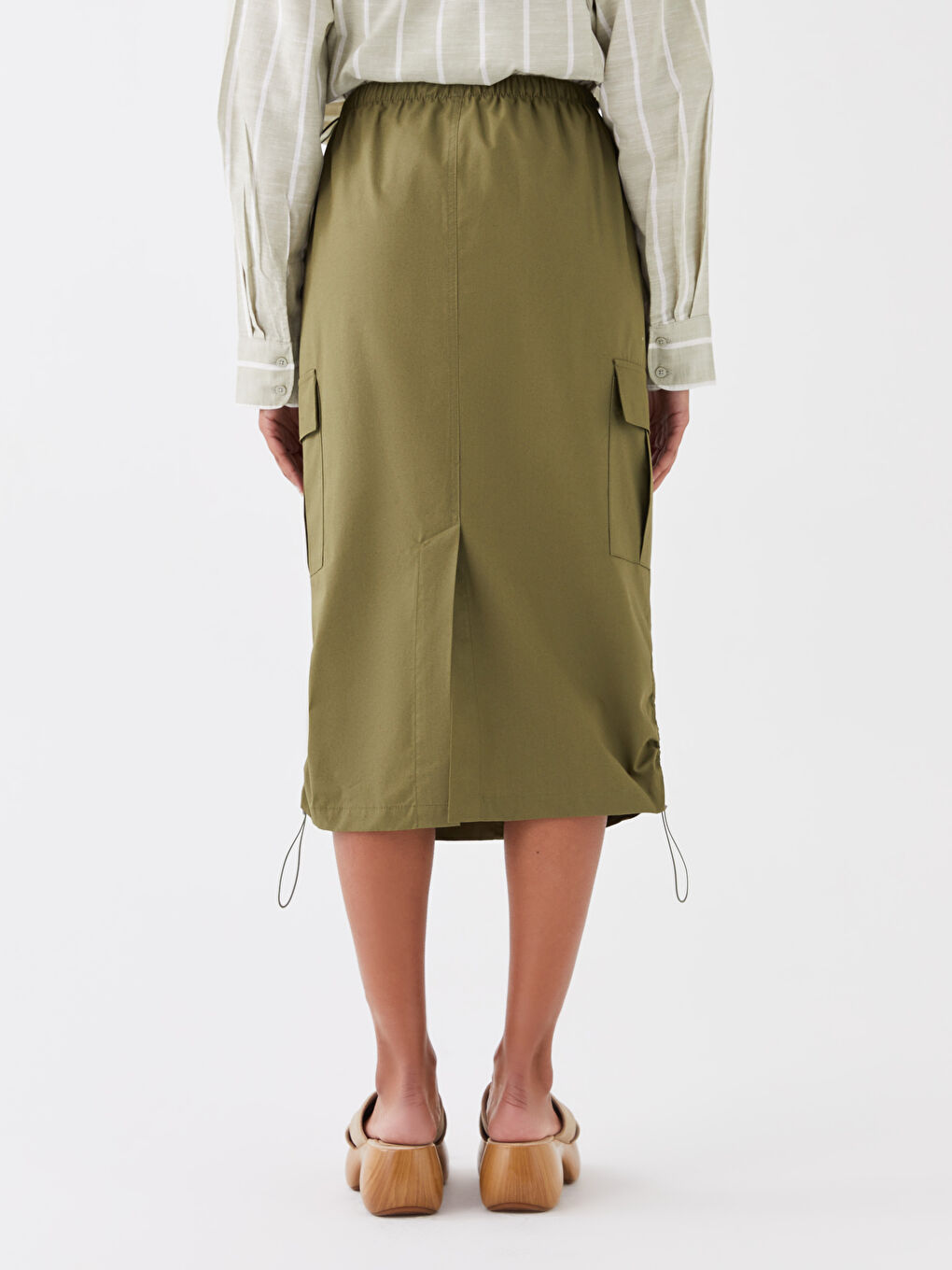 Elastic Waist Plain Poplin Women's Skirt -S3EM66Z8-V8H