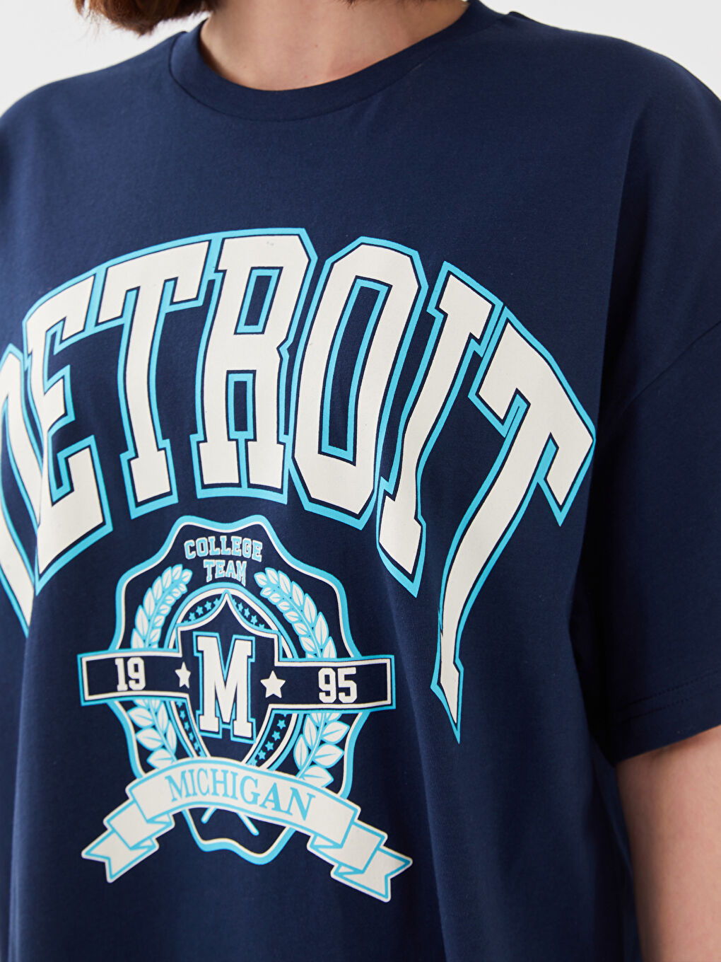 Tricou cu Mânecă Scurtă Imprimat cu Guler Rotund pentru Femei-3