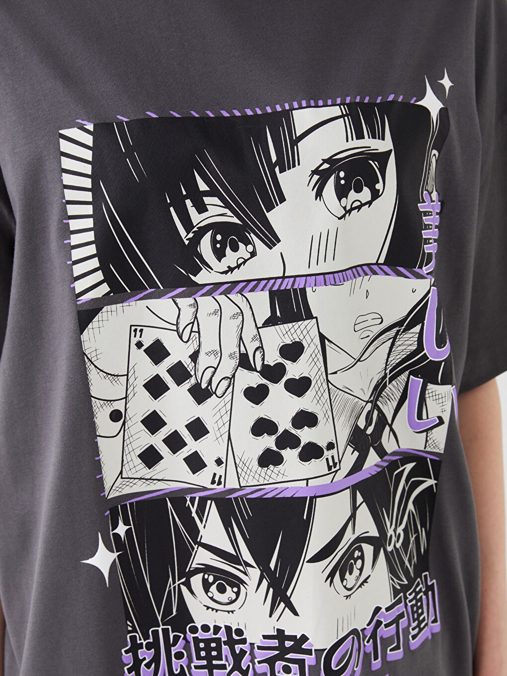 Tricou Supradimensionat cu Mânecă Scurtă și Imprimeu, Guler Rotund pentru Femei-3