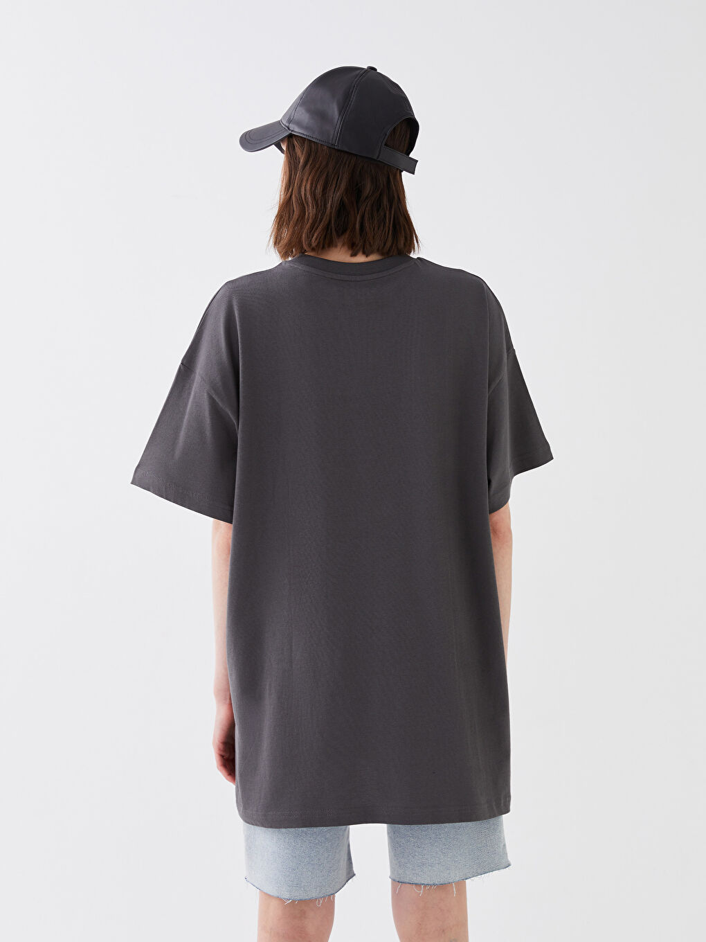 Tricou Supradimensionat cu Mânecă Scurtă și Imprimeu, Guler Rotund pentru Femei-4