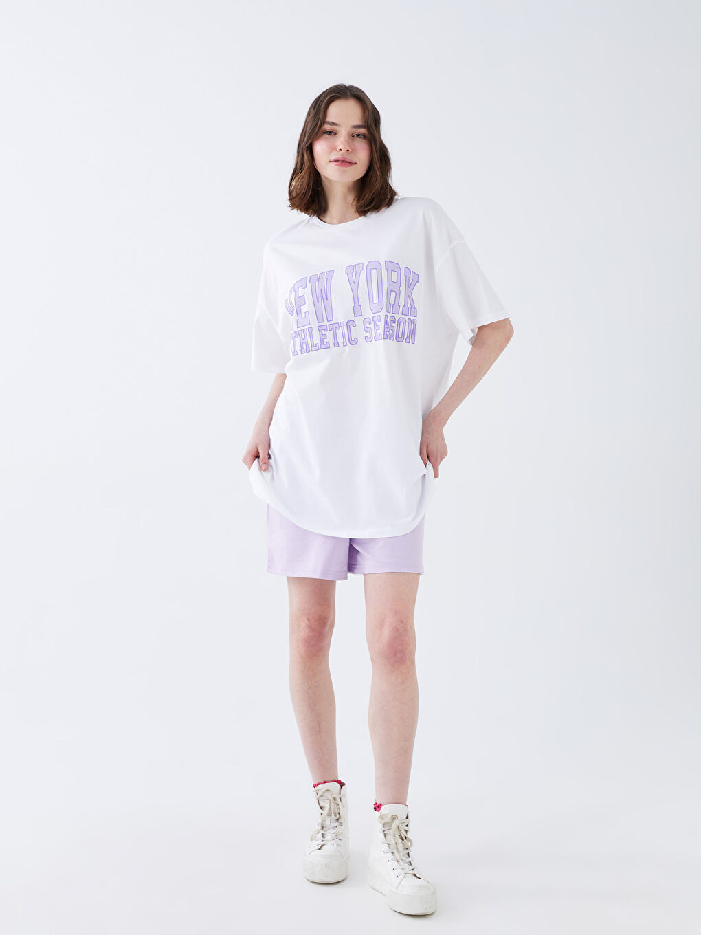 Tricou cu Mânecă Scurtă Imprimat cu Guler Rotund pentru Femei-2