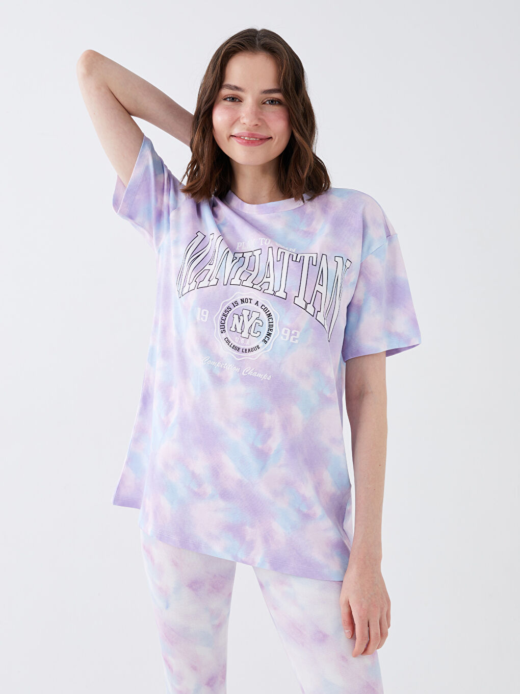 T-shirt à manches courtes imprimé à col rond pour Femmes-1