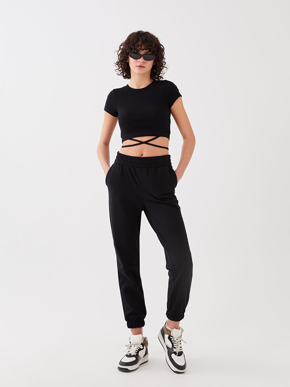 Pantaloni de trening jogger simpli cu talie elastică pentru femei