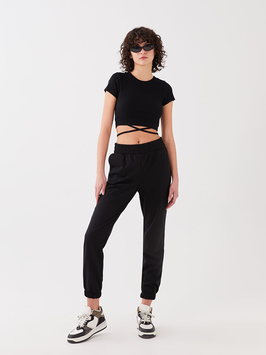 Pantaloni de trening jogger simpli cu talie elastică pentru femei-1