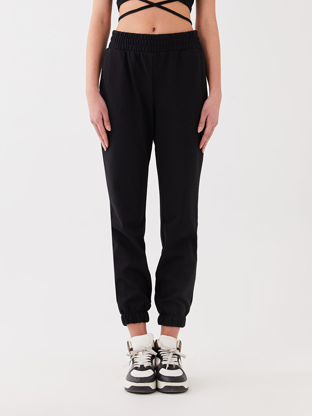 Pantaloni de trening jogger simpli cu talie elastică pentru femei-2