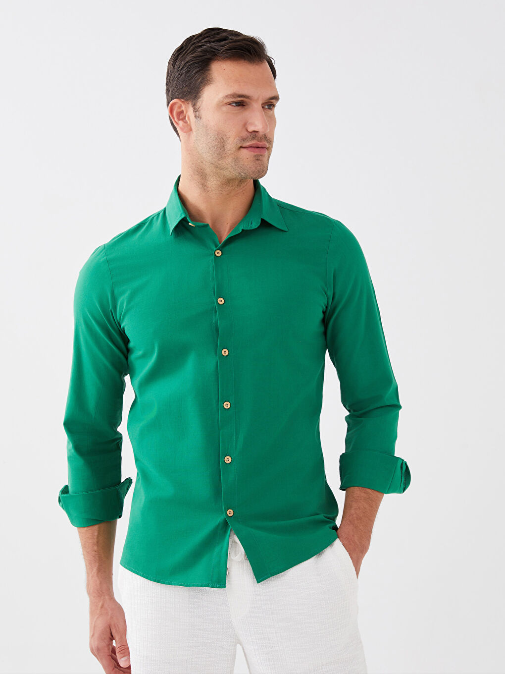 Yeşil Slim Fit Uzun Kollu Erkek Gömlek