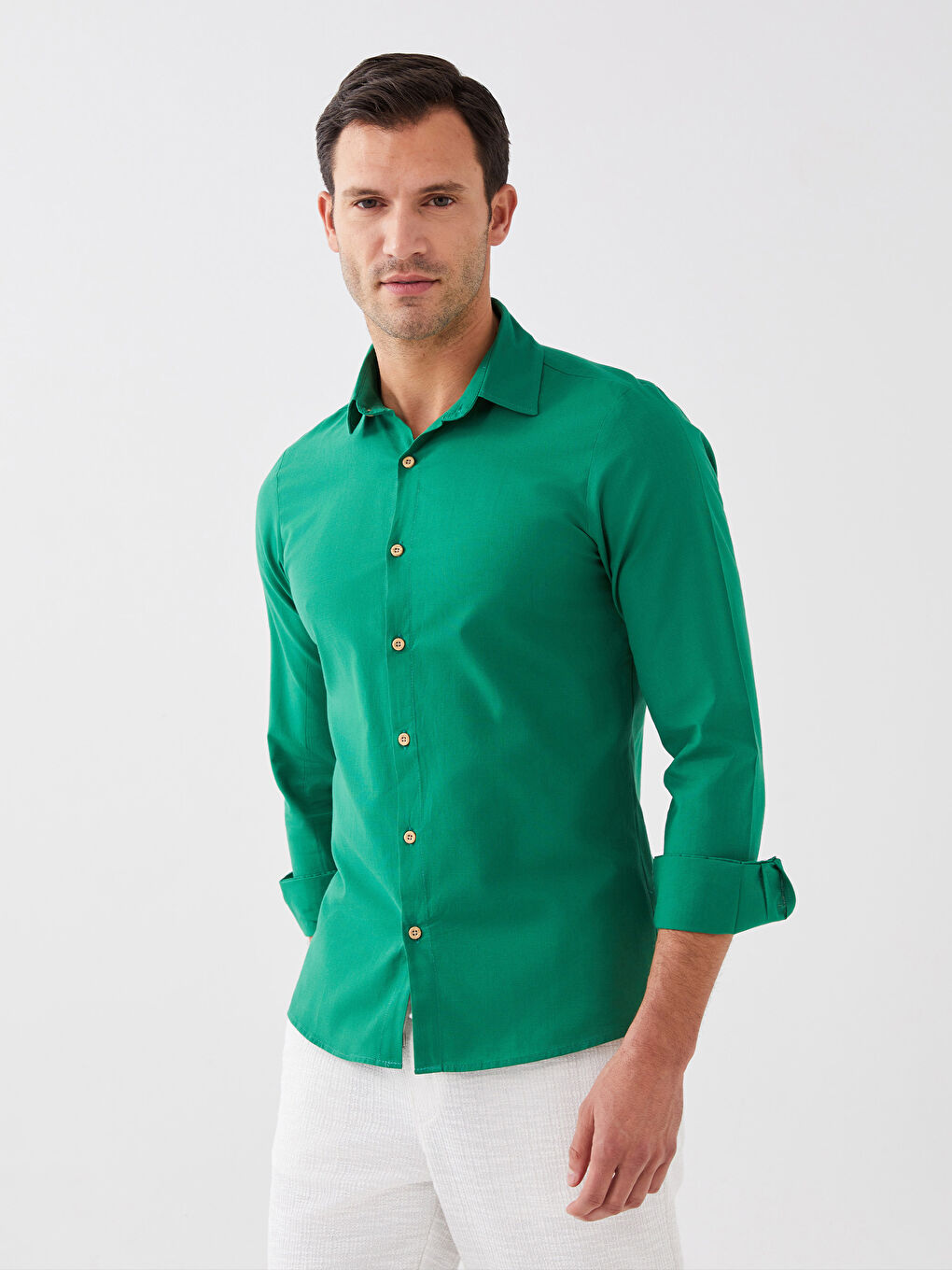 Yeşil Slim Fit Uzun Kollu Erkek Gömlek-1