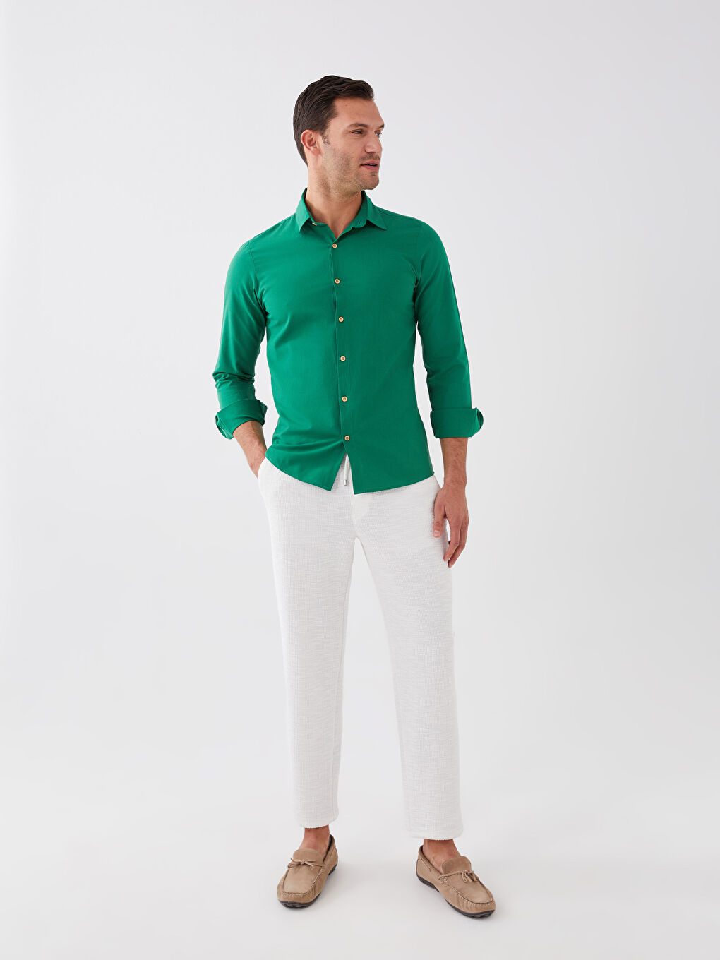 Yeşil Slim Fit Uzun Kollu Erkek Gömlek-2