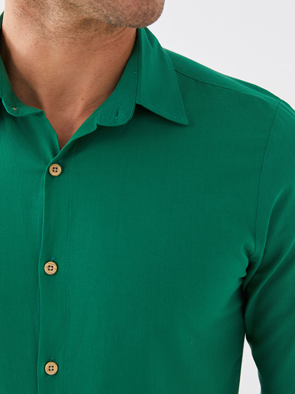 Yeşil Slim Fit Uzun Kollu Erkek Gömlek-3
