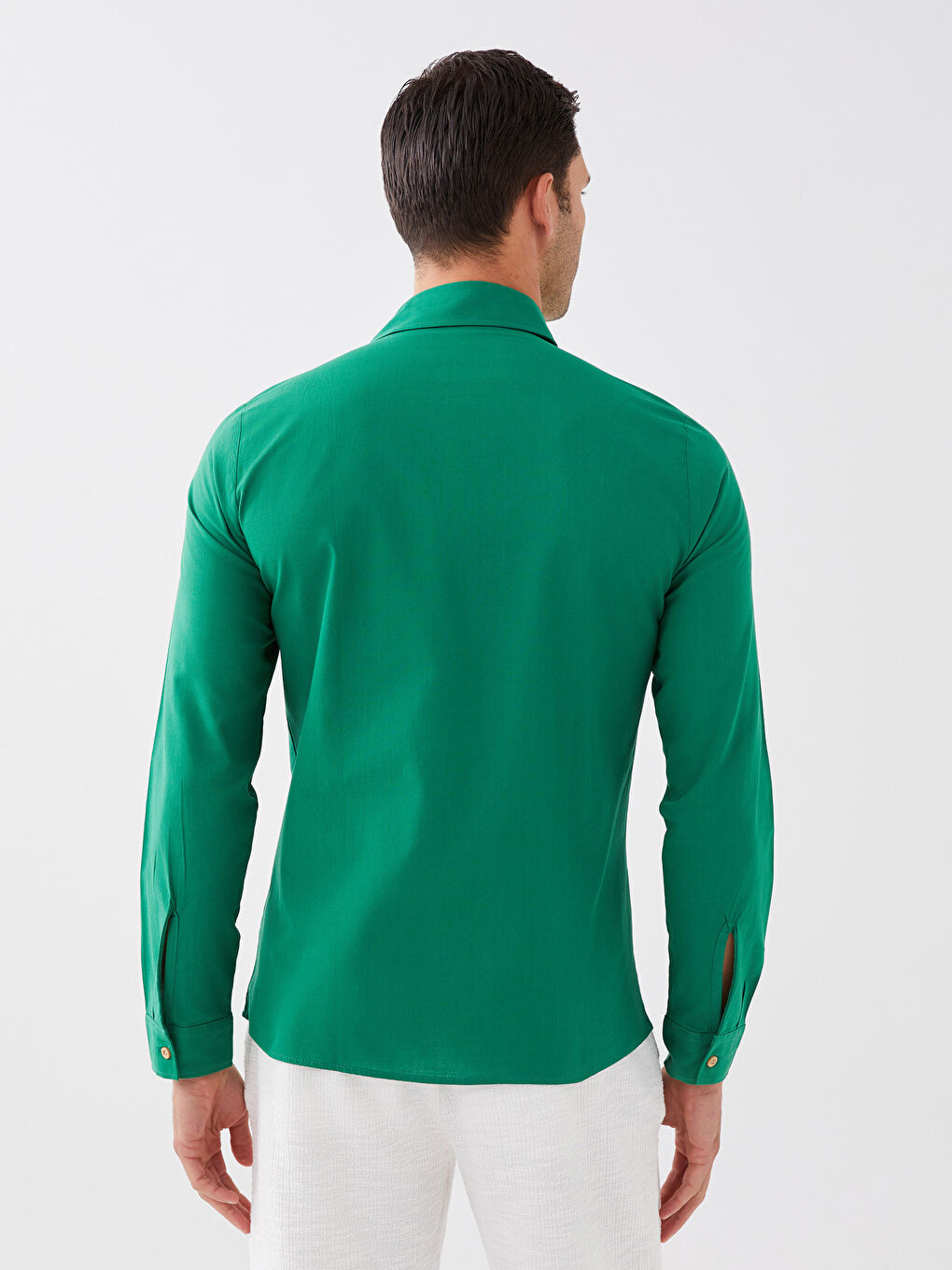 Yeşil Slim Fit Uzun Kollu Erkek Gömlek-4