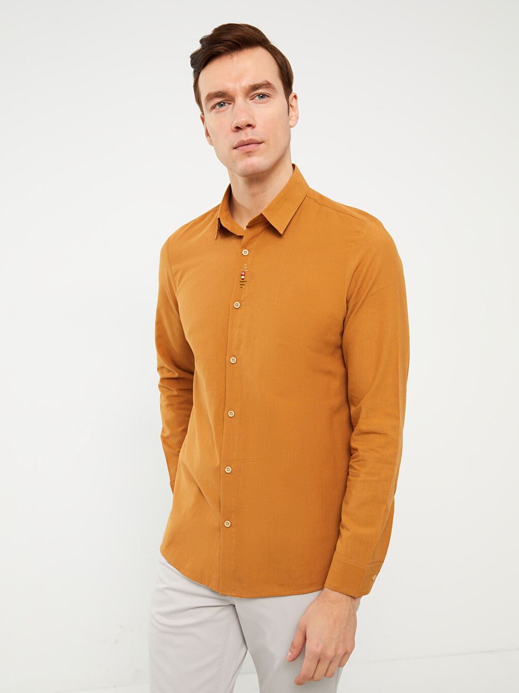 Kahverengi Regular Fit Uzun Kollu Erkek Gömlek-1