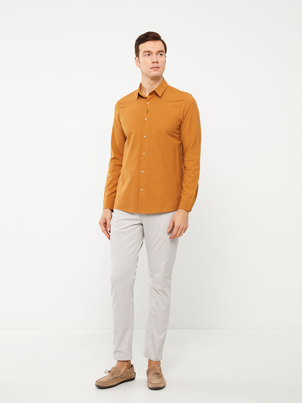 Kahverengi Regular Fit Uzun Kollu Erkek Gömlek-2