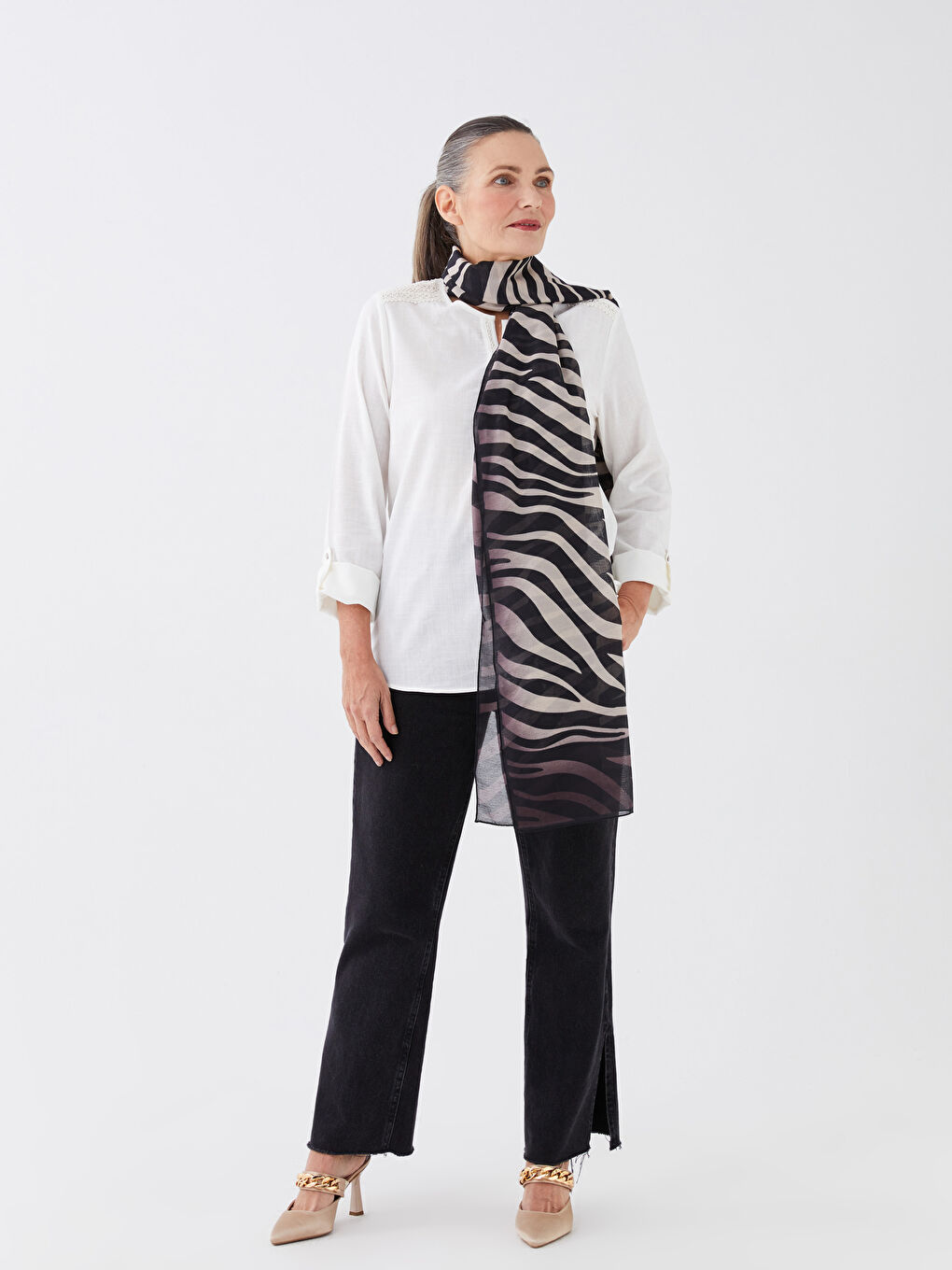 Șal Texturat Pes cu Imprimeu pentru Femei-2