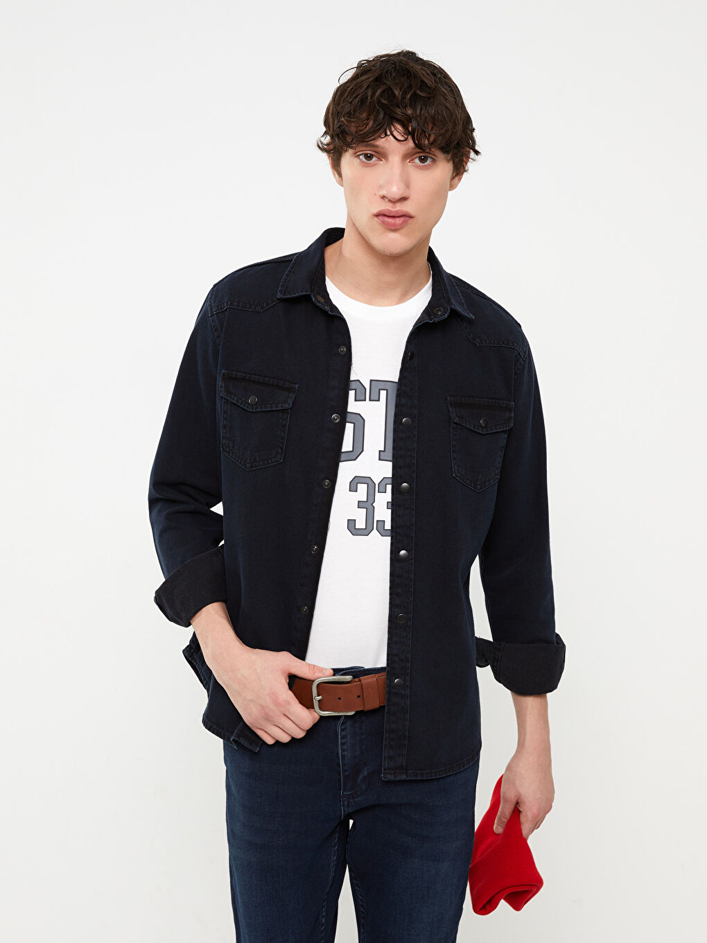 Antrasit Regular Fit Uzun Kollu Erkek Jean Gömlek