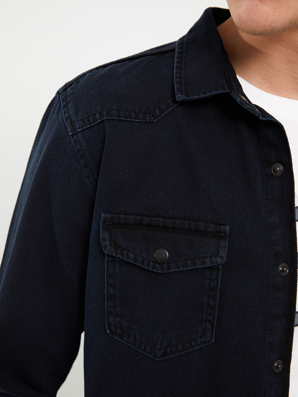 Antrasit Regular Fit Uzun Kollu Erkek Jean Gömlek-3