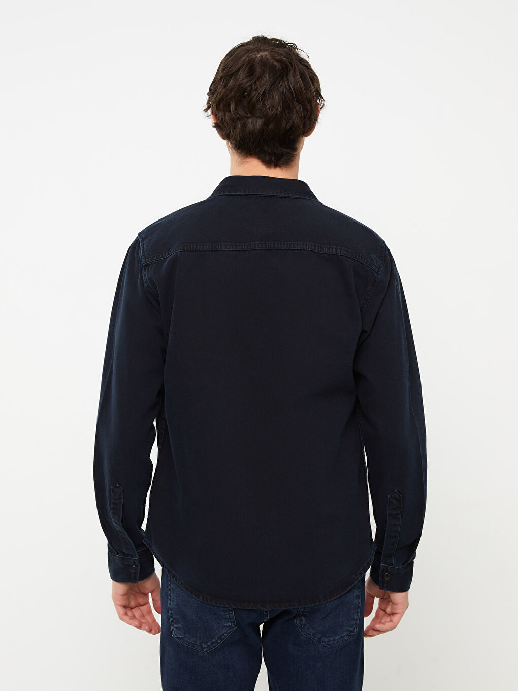 Antrasit Regular Fit Uzun Kollu Erkek Jean Gömlek-4