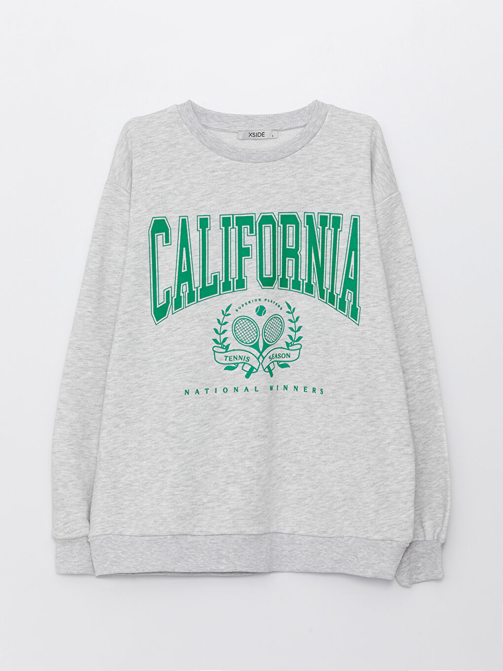 Gri Bisiklet Yaka Baskılı Uzun Kollu Kadın Sweatshirt-5