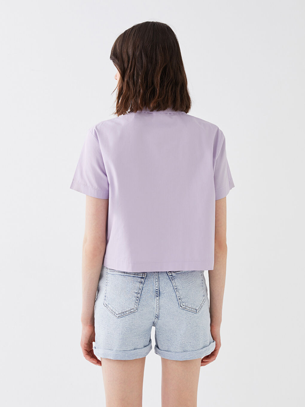 Cămașă Poplin Simplă pentru Femei cu Nasturi în Față-4