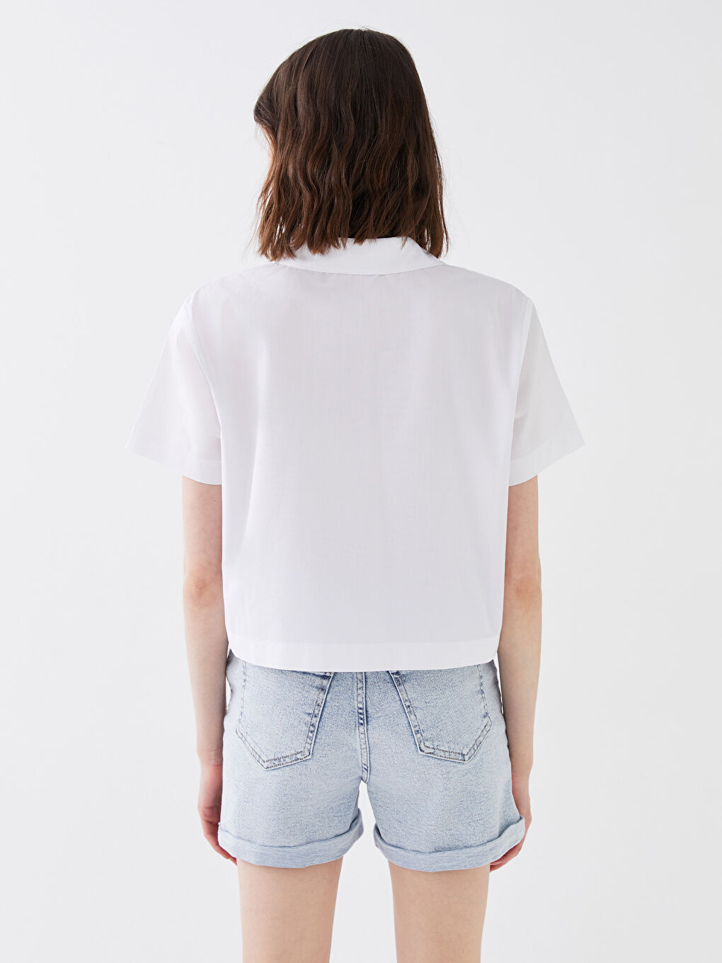 Cămașă Poplin Simplă pentru Femei cu Nasturi în Față-4