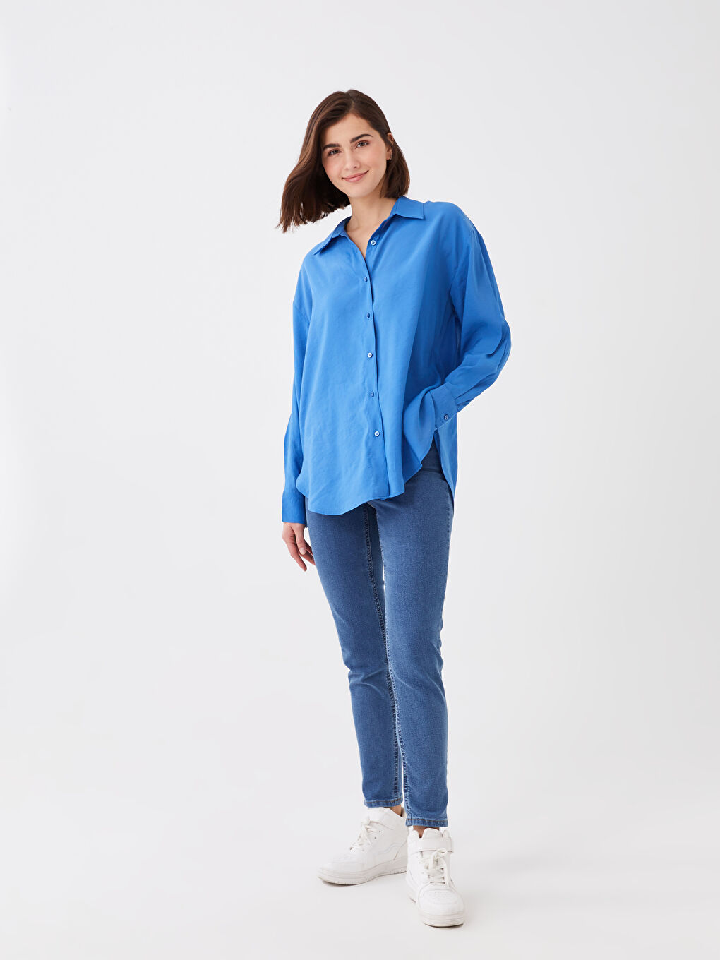 Women's High Waisted Slim Fit Regular Denim Trousers-1