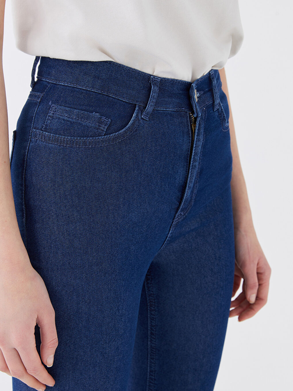 İndigo Yüksek Bel Slim Fit Kadın Jean Pantolon-2