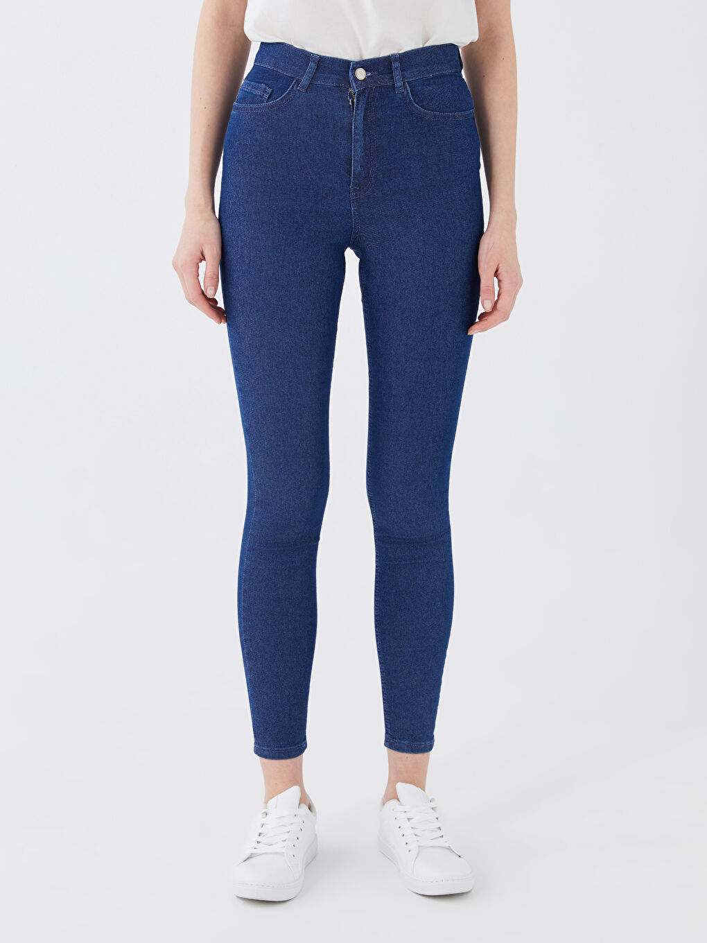 İndigo Yüksek Bel Slim Fit Kadın Jean Pantolon-3