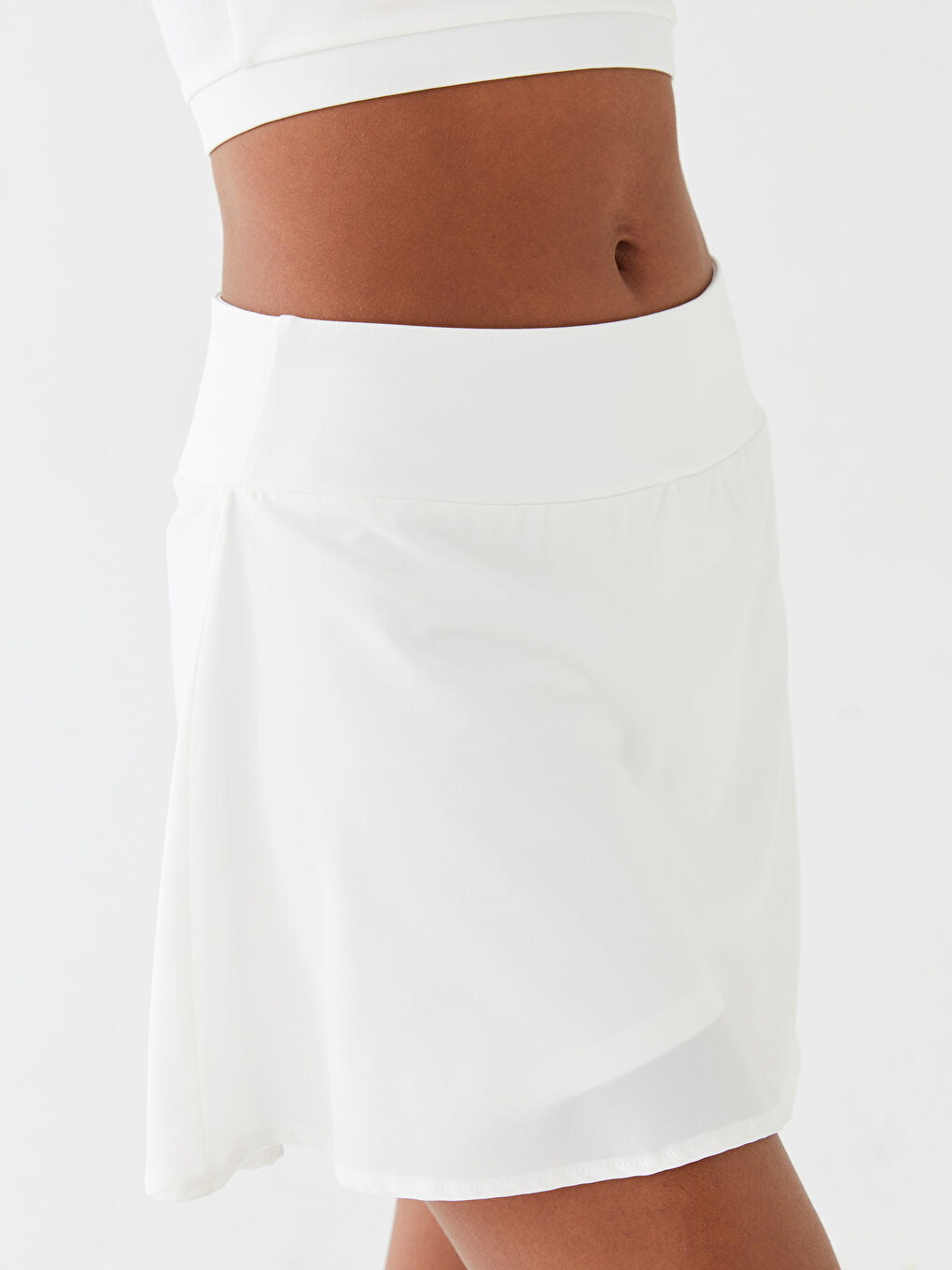 Ekru Kadın Beli Lastikli Düz Şortlu Etek-3