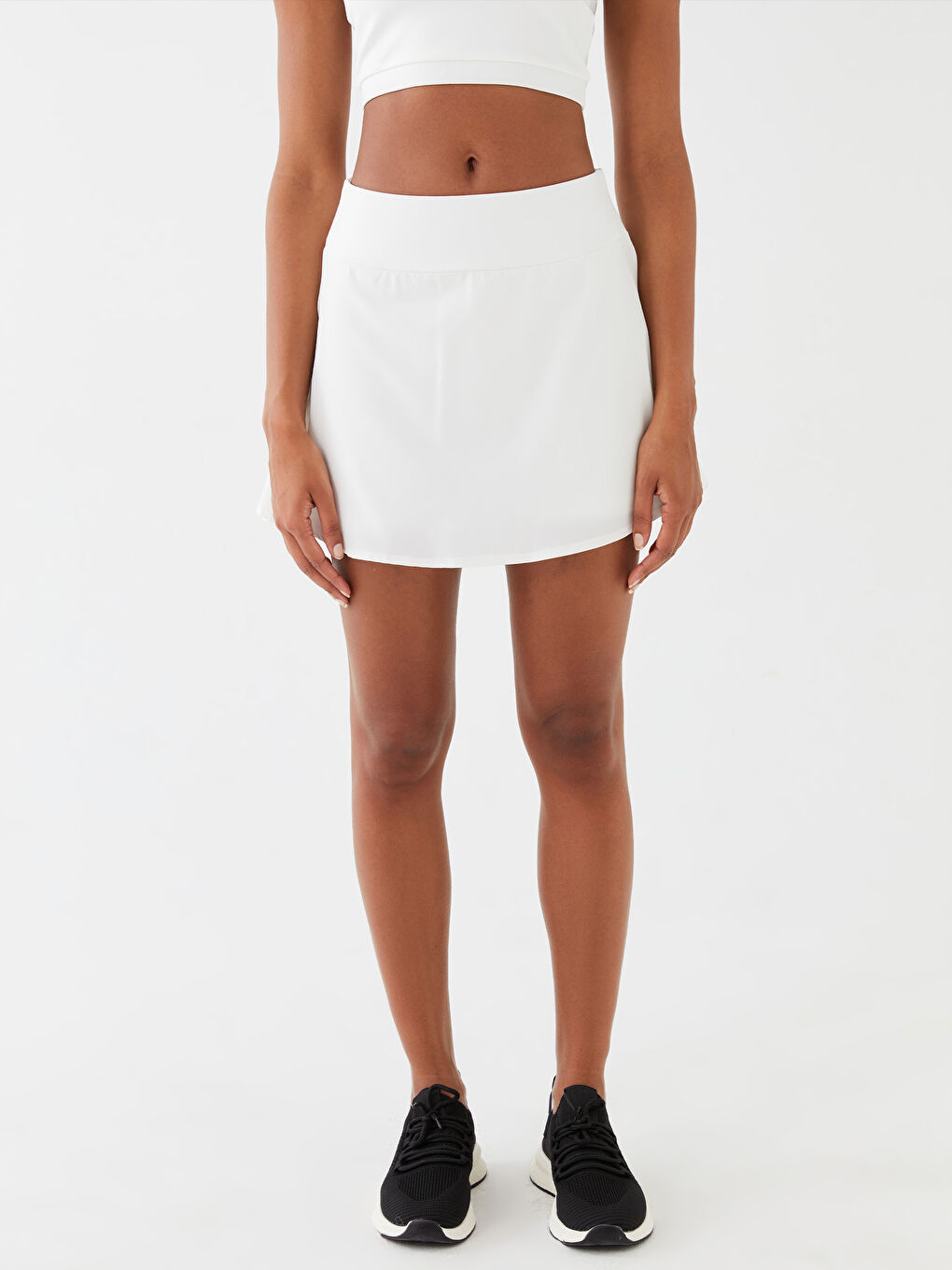 Ekru Kadın Beli Lastikli Düz Şortlu Etek-4