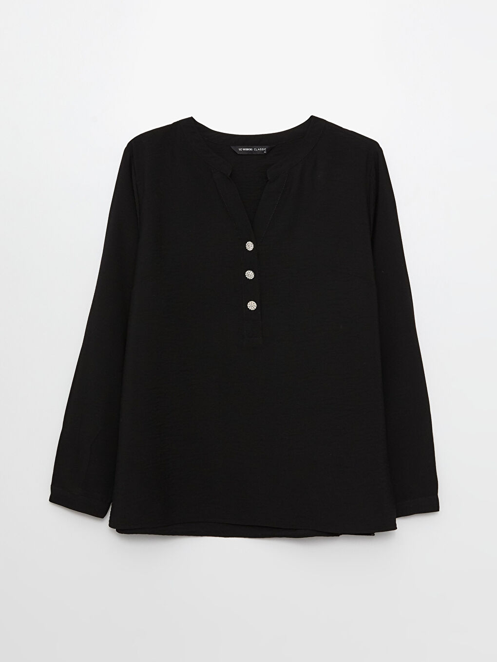 Siyah Kaçık Yaka Düz Uzun Kollu Kadın Bluz-4