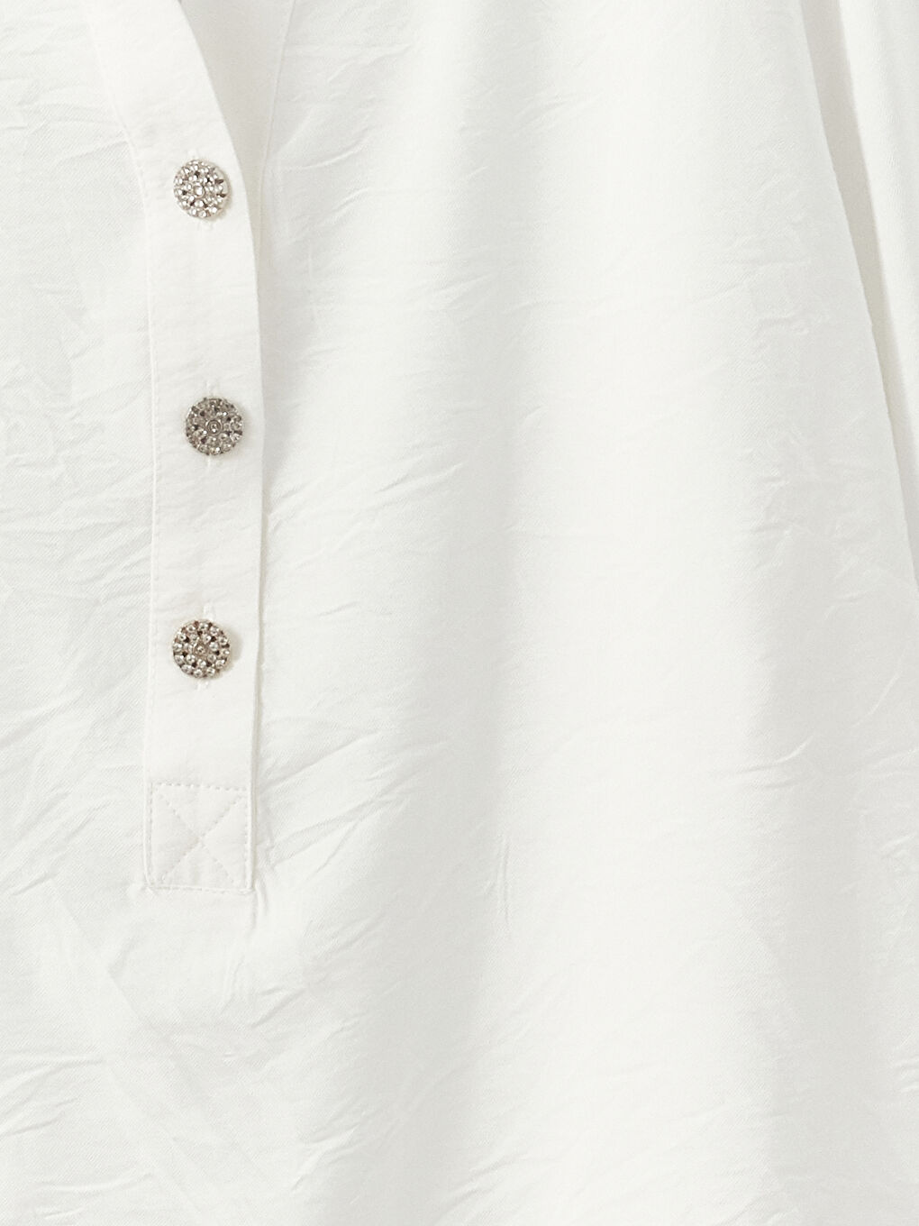 Ekru Kaçık Yaka Düz Uzun Kollu Kadın Bluz-6