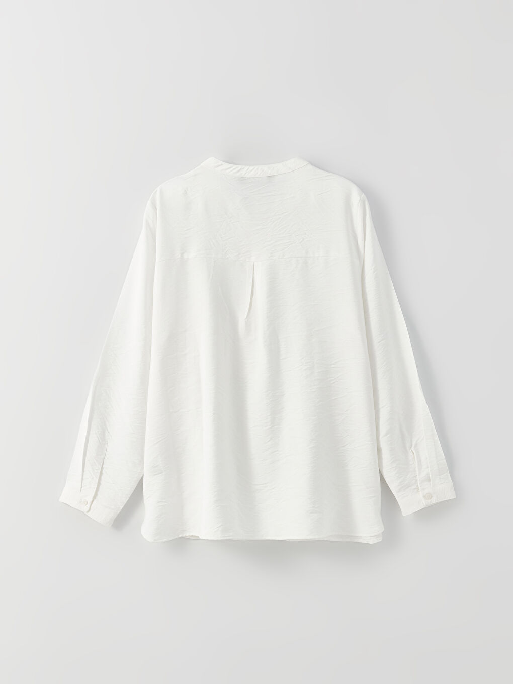 Ekru Kaçık Yaka Düz Uzun Kollu Kadın Bluz-7